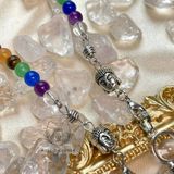  Con lắc cảm xạ đá thạch anh trắng Clear Quartz dây 7 luân xa charm Buddha, Om 