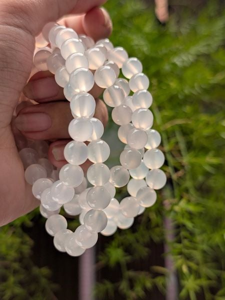  Vòng Bạch Nguyệt Quang Hạt tròn 8li - Mã Não Trắng 