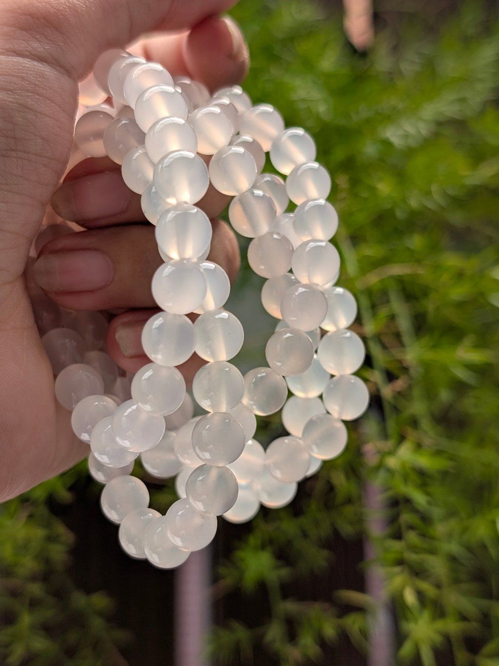  Vòng Bạch Nguyệt Quang Hạt tròn 8li - Mã Não Trắng 