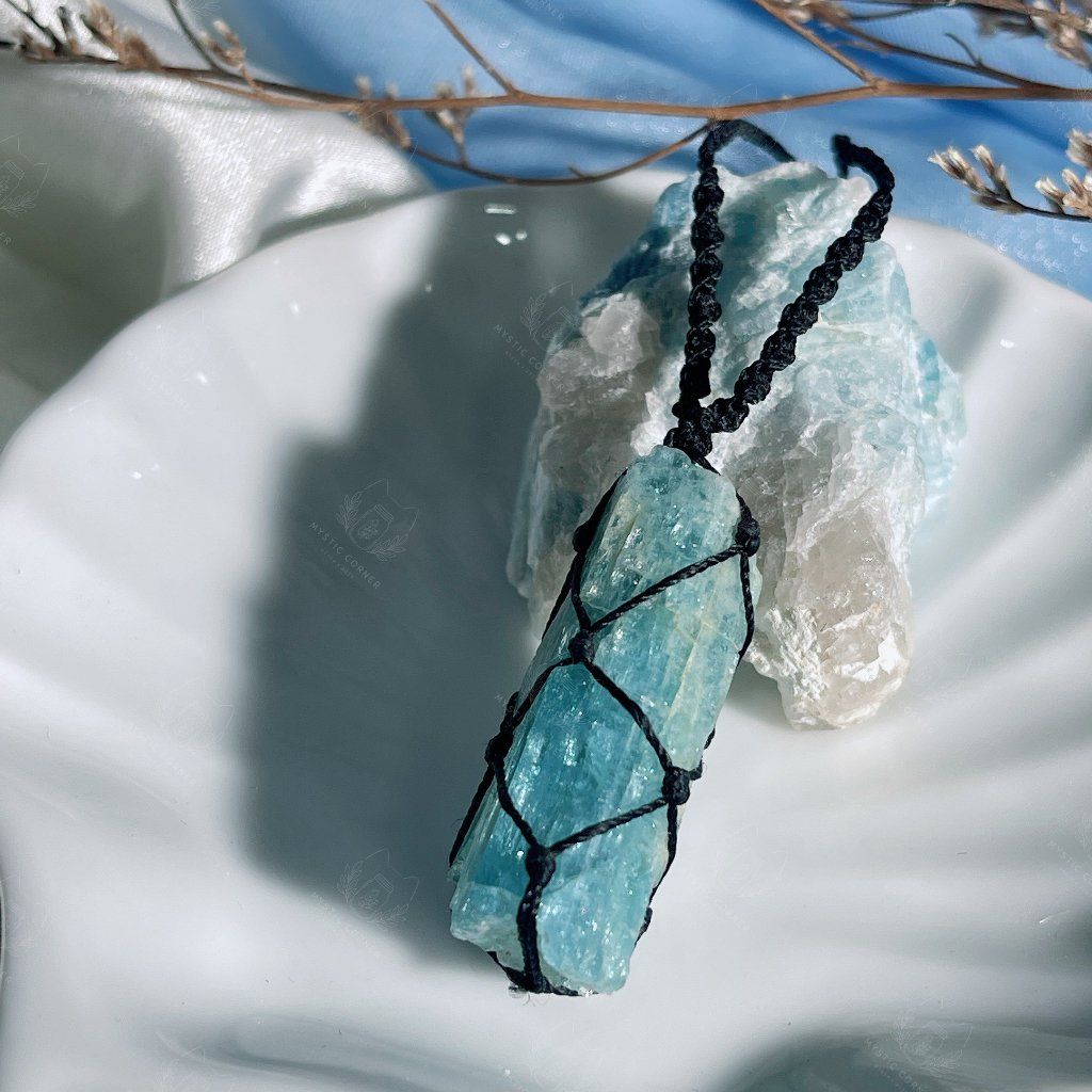  Vòng macrame đá Aquamarine , đá Ngọc Hải Lam 