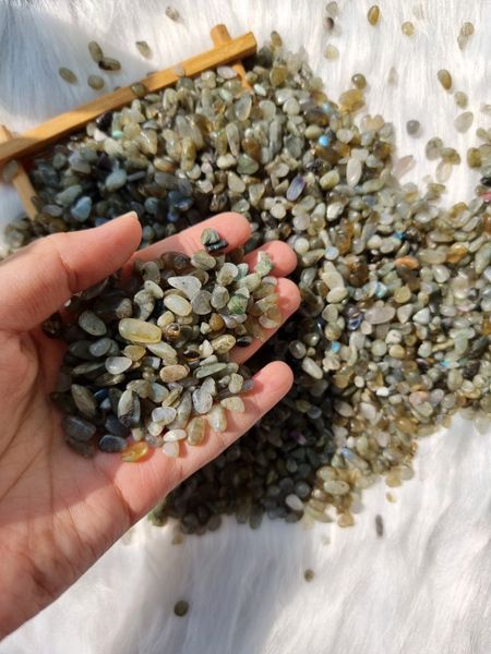  Vụn đá Labradorite 0.5-2cm đá xà cừ, thanh tẩy bài Tarot, thiền định, hỗ trợ trực giác, sáng suốt 