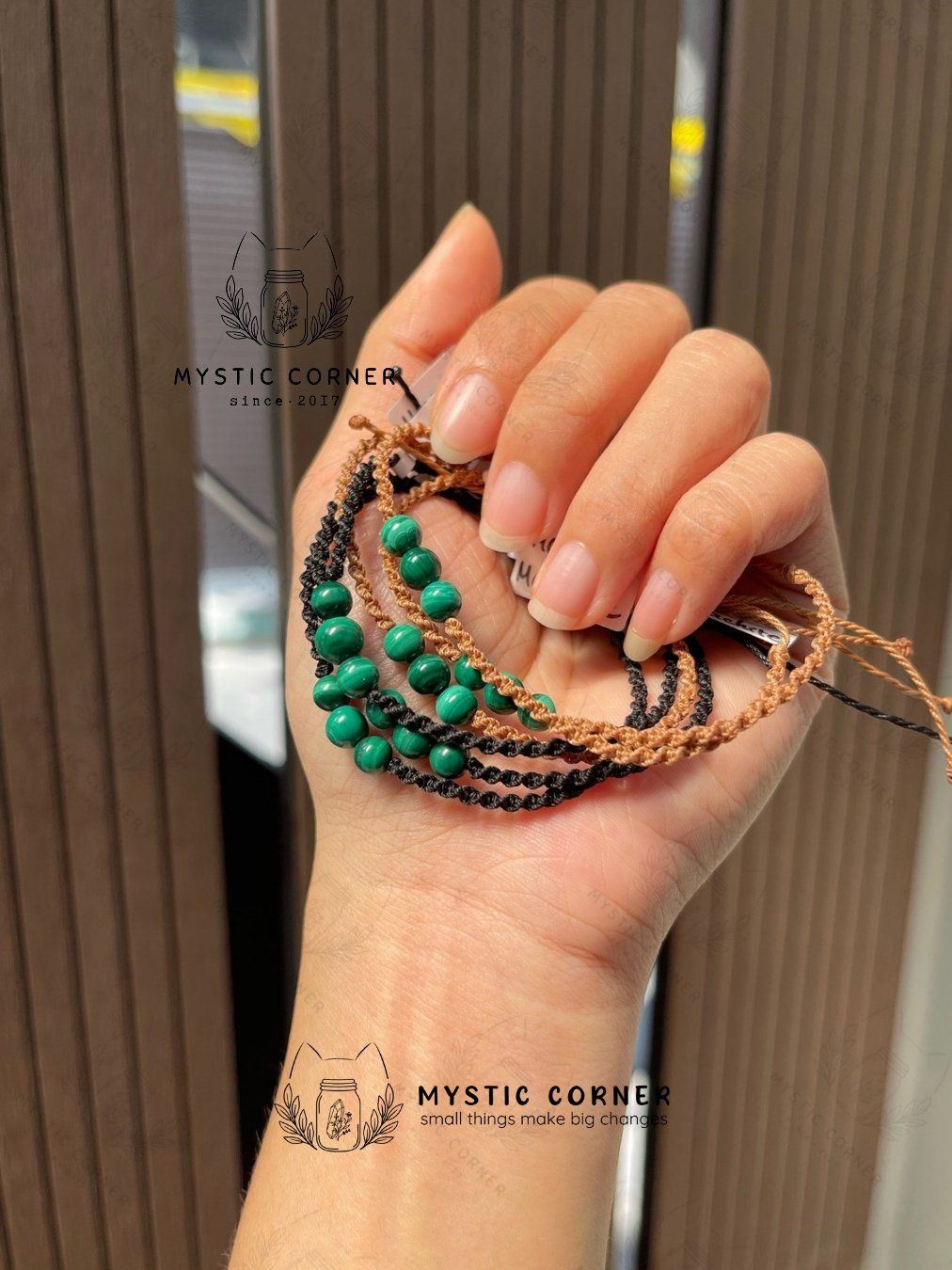  Vòng tay Malachite Macrame 3 HẠT 5li 
