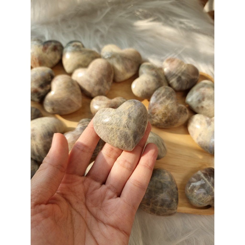  Tim đá Mặt trăng (Rainbow Moonstone Palm) tự nhiên, đá thanh tẩy trong Tarot, Reiki, thiền định, phong thủy 