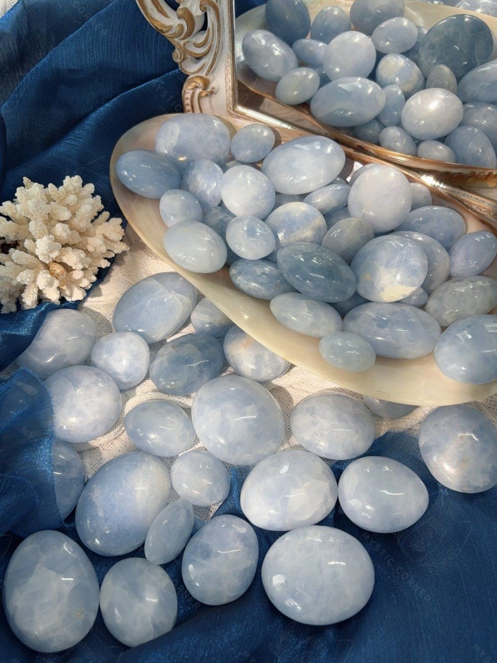 Palm Blue Calcite Tự Nhiên - Canxit Xanh Healing, Giao Tiếp, Thiền Định, Thanh Tẩy bài Tarot 