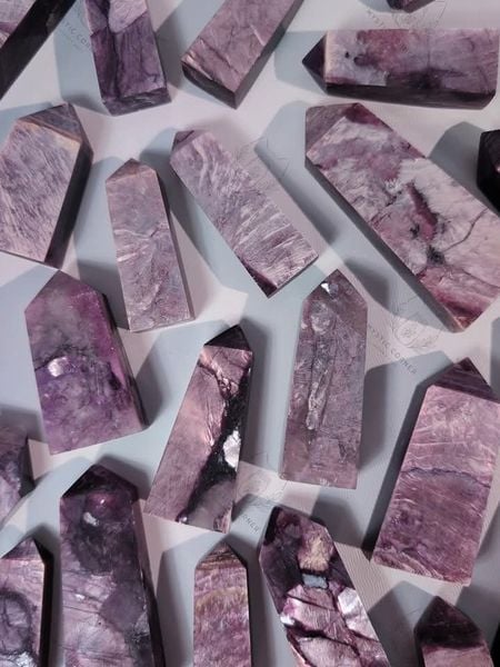  Trụ đá Lepidolite Tím Cộng Sinh Mica tự nhiên, thanh tẩy bài Tarot, trực giác, thiền định, reiki 