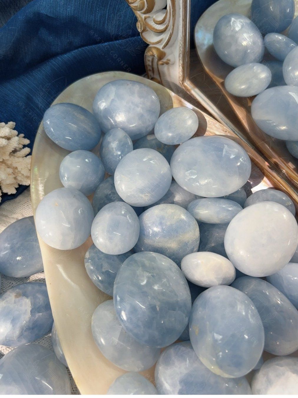  Palm Blue Calcite Tự Nhiên - Canxit Xanh Healing, Giao Tiếp, Thiền Định, Thanh Tẩy bài Tarot 
