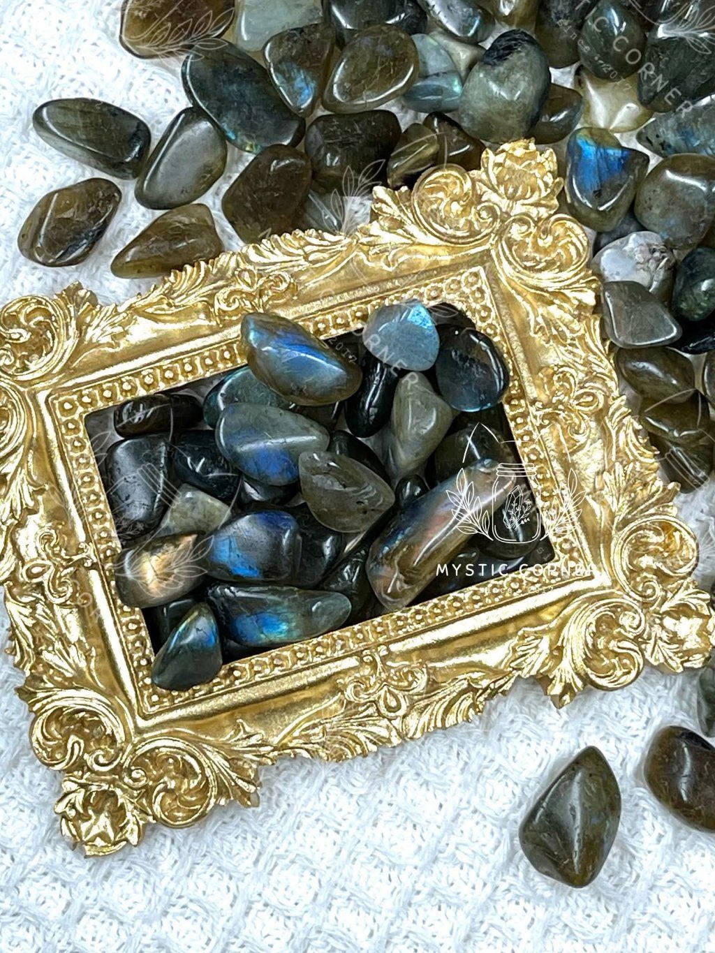  Vụn đá Labradorite 0.5-2cm đá xà cừ, thanh tẩy bài Tarot, thiền định, hỗ trợ trực giác, sáng suốt 
