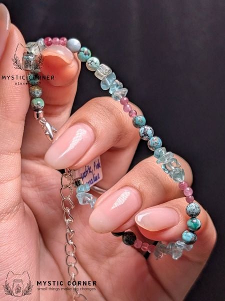  Vòng Turquoise mix Apatite và Tourmaline Hồng 