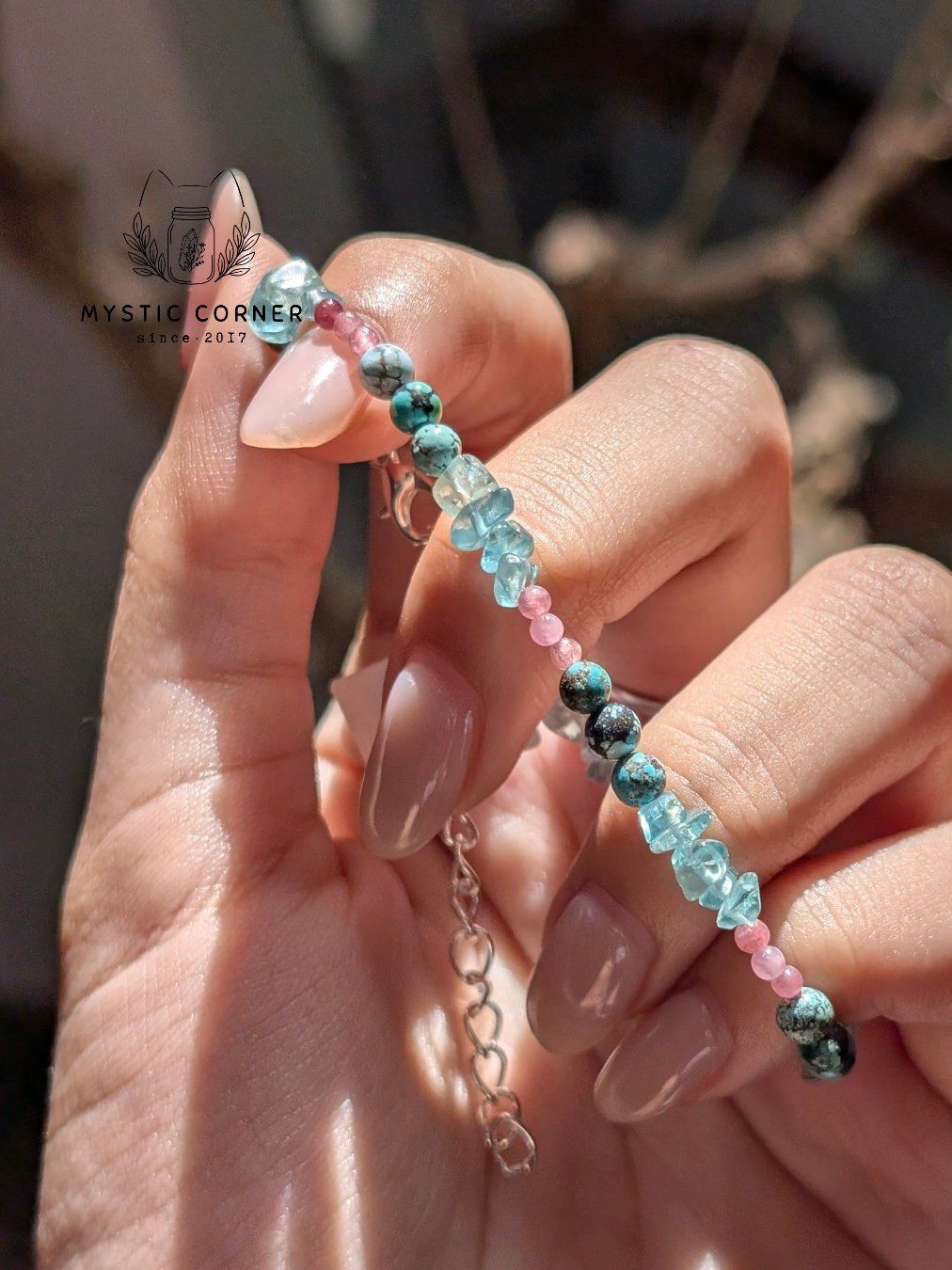  Vòng Turquoise mix Apatite và Tourmaline Hồng 