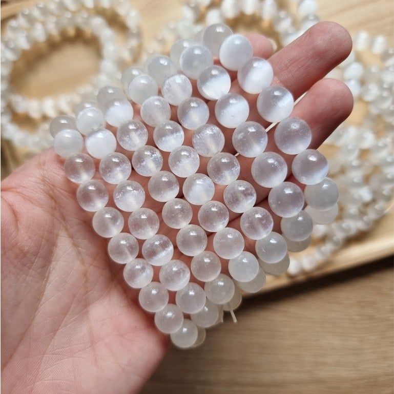  Vòng tay đá Selenite, vòng chuỗi hạt đá 6 li, 8 li 