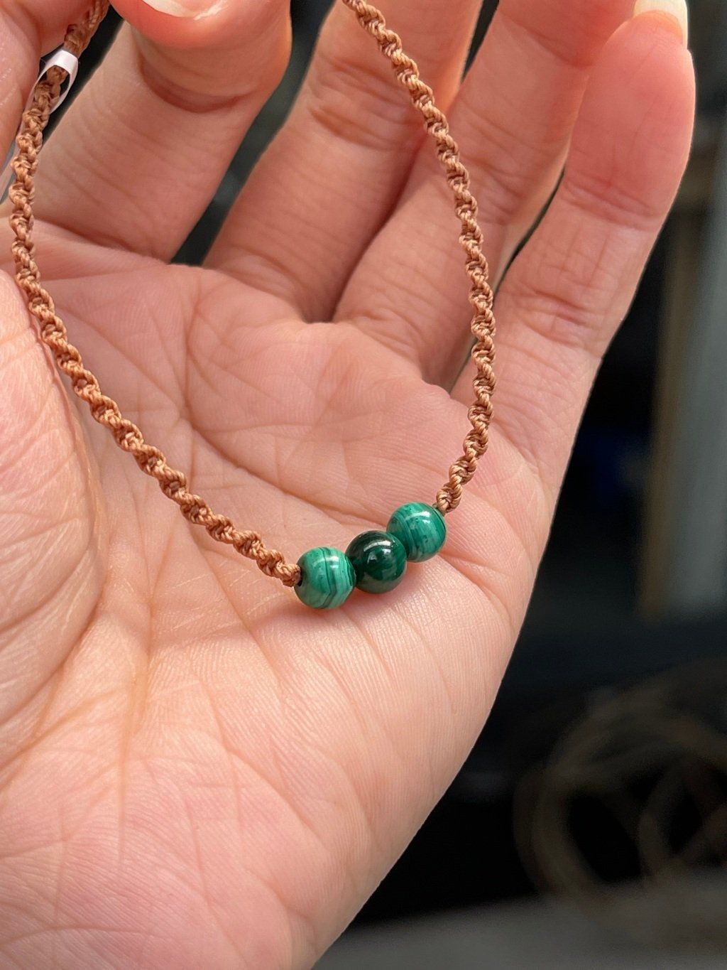  Vòng tay Malachite Macrame 3 HẠT 5li 