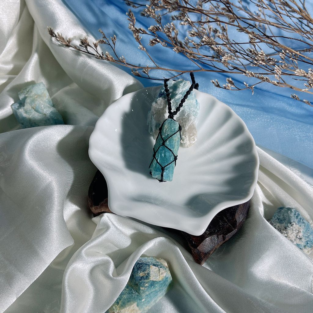  Vòng macrame đá Aquamarine , đá Ngọc Hải Lam 