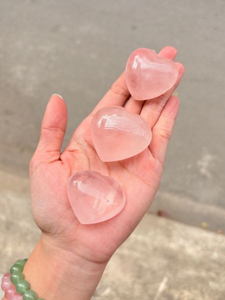  Tim Thạch Anh Hồng Rose Quartz chữa lành, dễ thương, tình cảm, xoa dịu cảm xúc đá thanh tẩy 