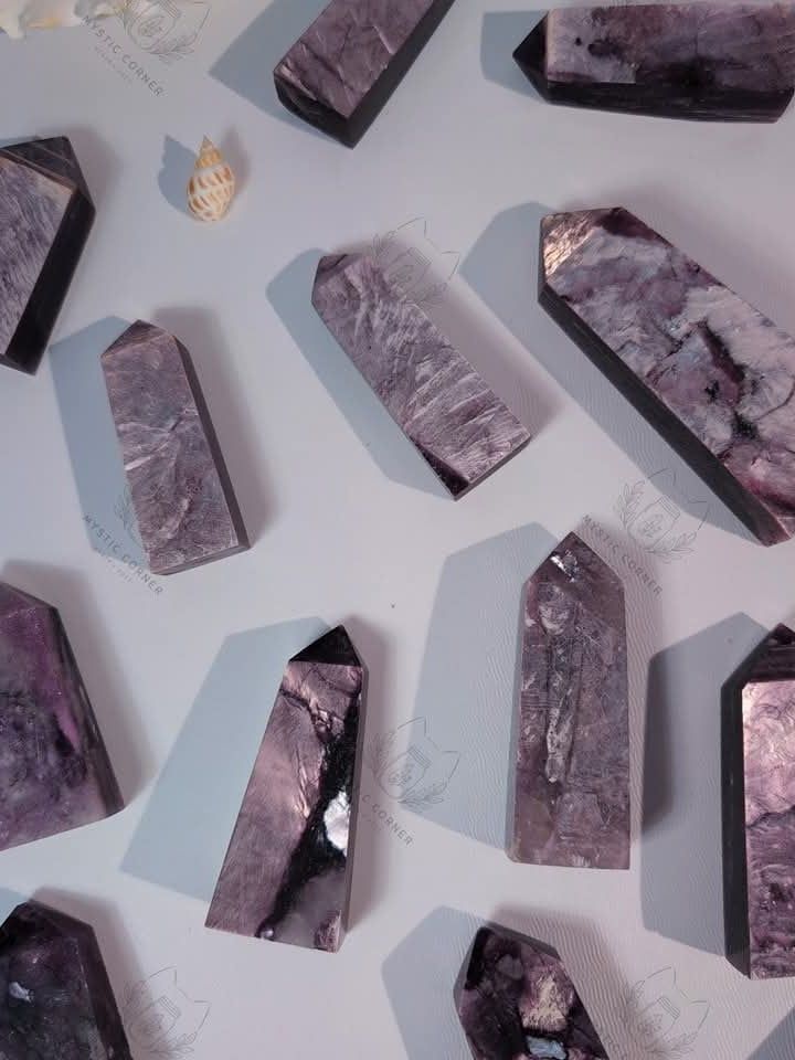  Trụ đá Lepidolite Tím Cộng Sinh Mica tự nhiên, thanh tẩy bài Tarot, trực giác, thiền định, reiki 