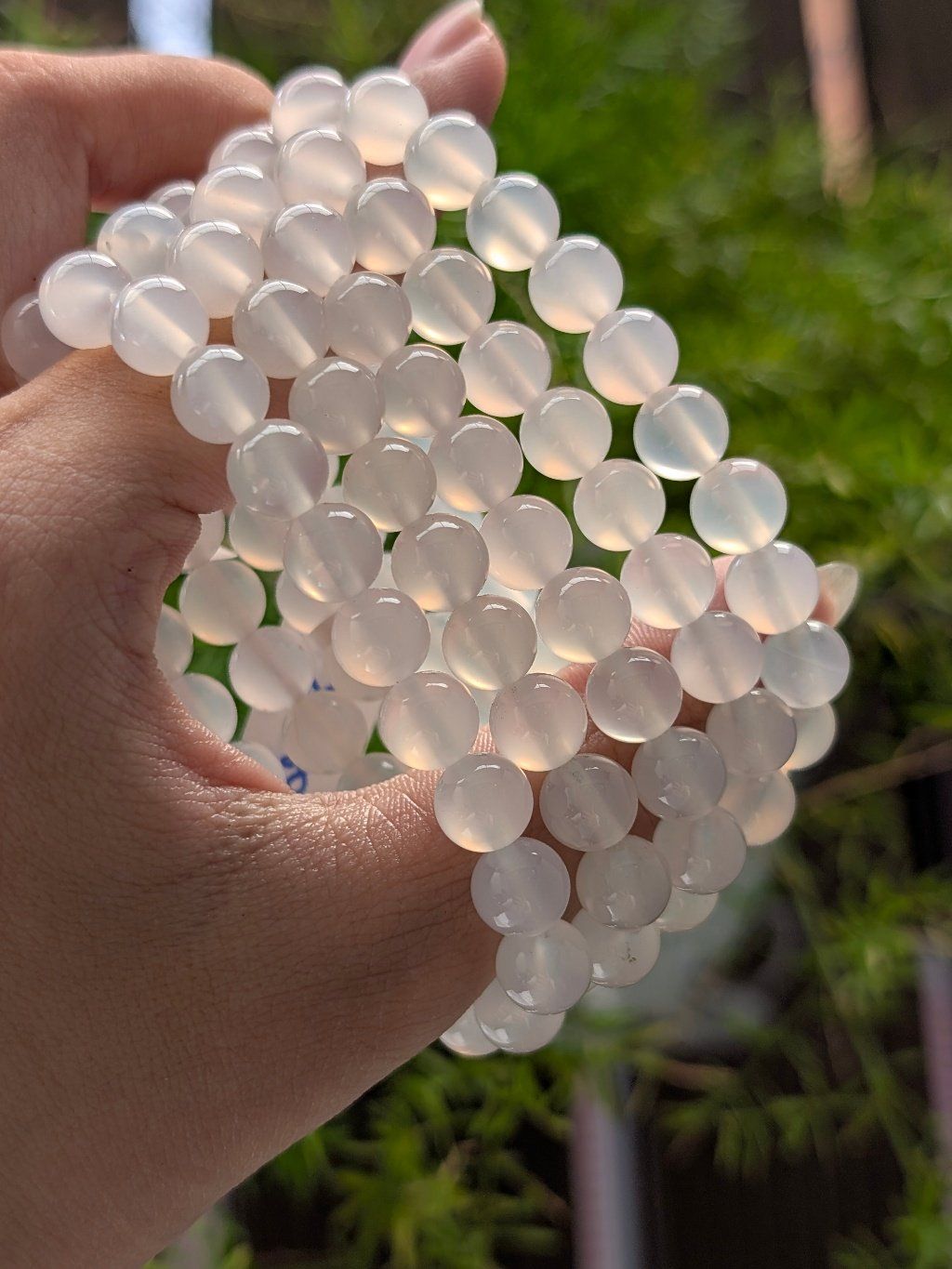  Vòng Bạch Nguyệt Quang Hạt tròn 8li - Mã Não Trắng 