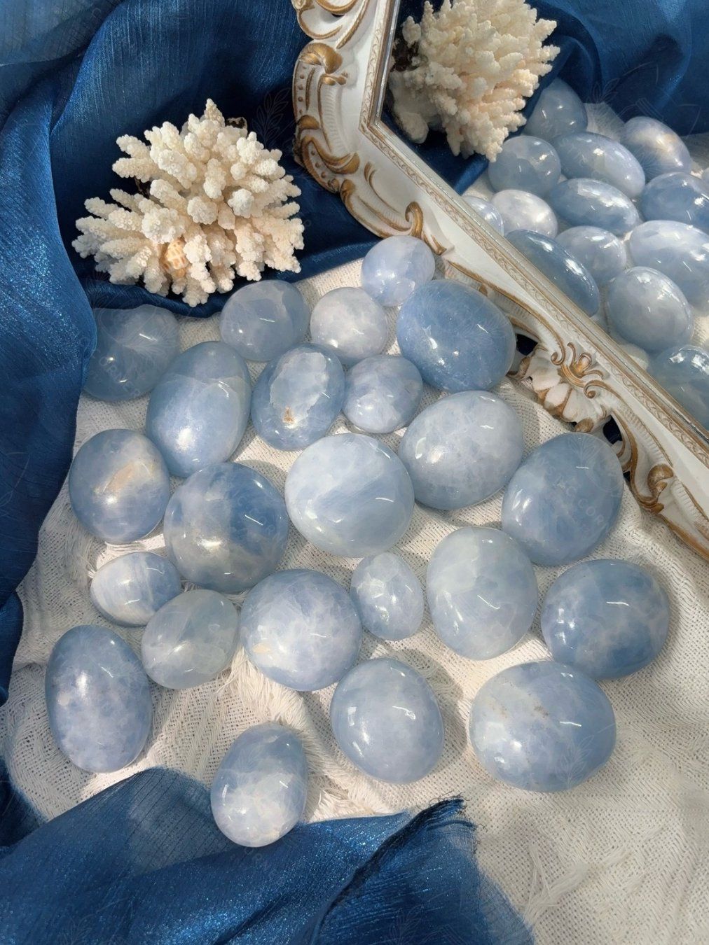  Palm Blue Calcite Tự Nhiên - Canxit Xanh Healing, Giao Tiếp, Thiền Định, Thanh Tẩy bài Tarot 