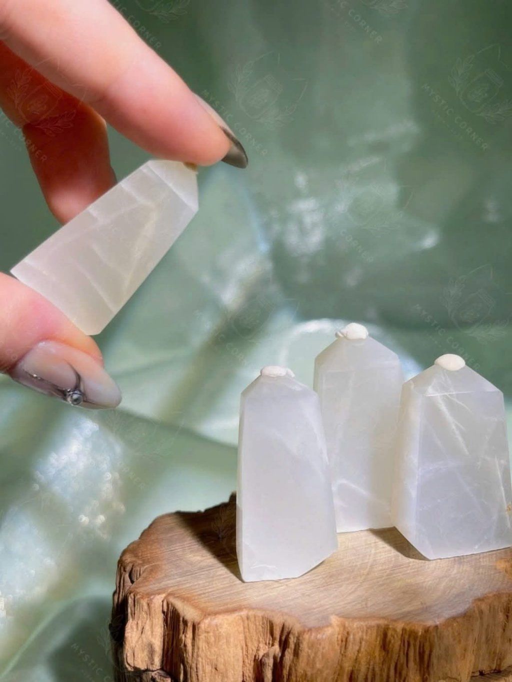  Trụ Green Moonstone Đá Mặt Trăng Xanh hỗ trợ trực giác, healing, cân bằng tính nữ, phong thuỷ 