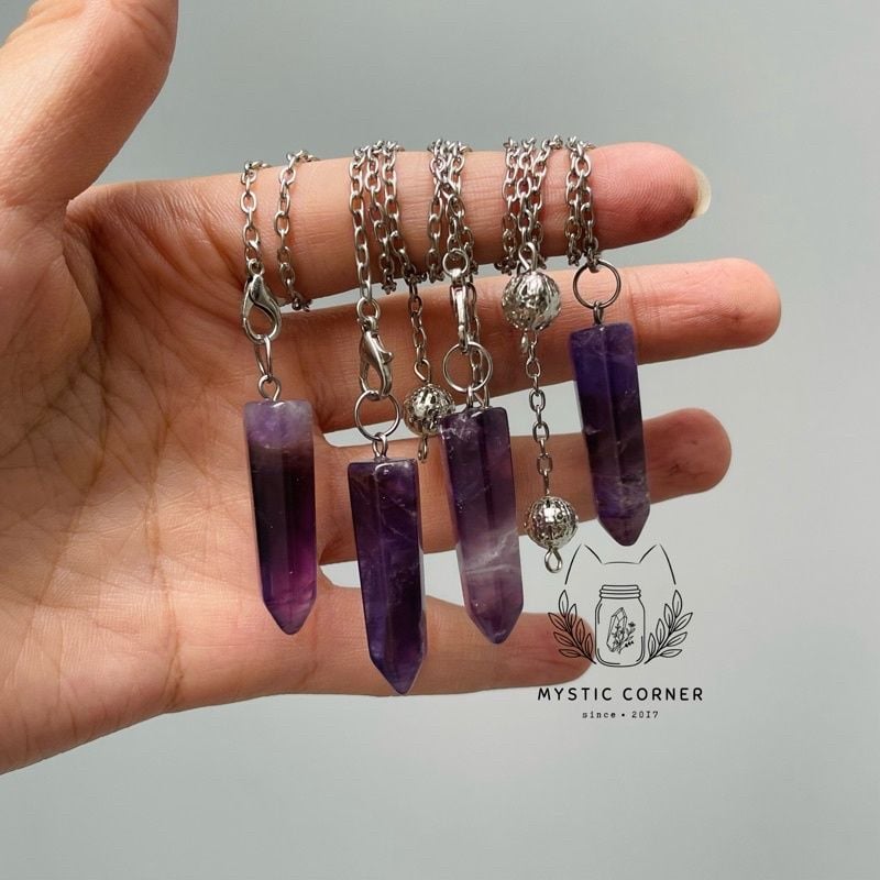  Con lắc cảm xạ đá Tím (Amethyst Quartz) dây trơn 