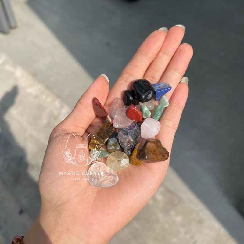  Túi đá thạch anh may mắn, đá thanh tẩy bài Tarot, đá phong thuỷ, quà tặng 