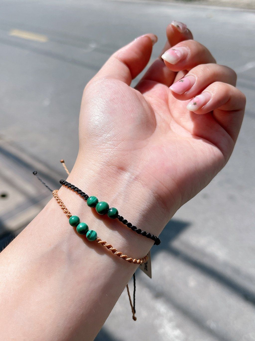  Vòng tay Malachite Macrame 3 HẠT 5li 