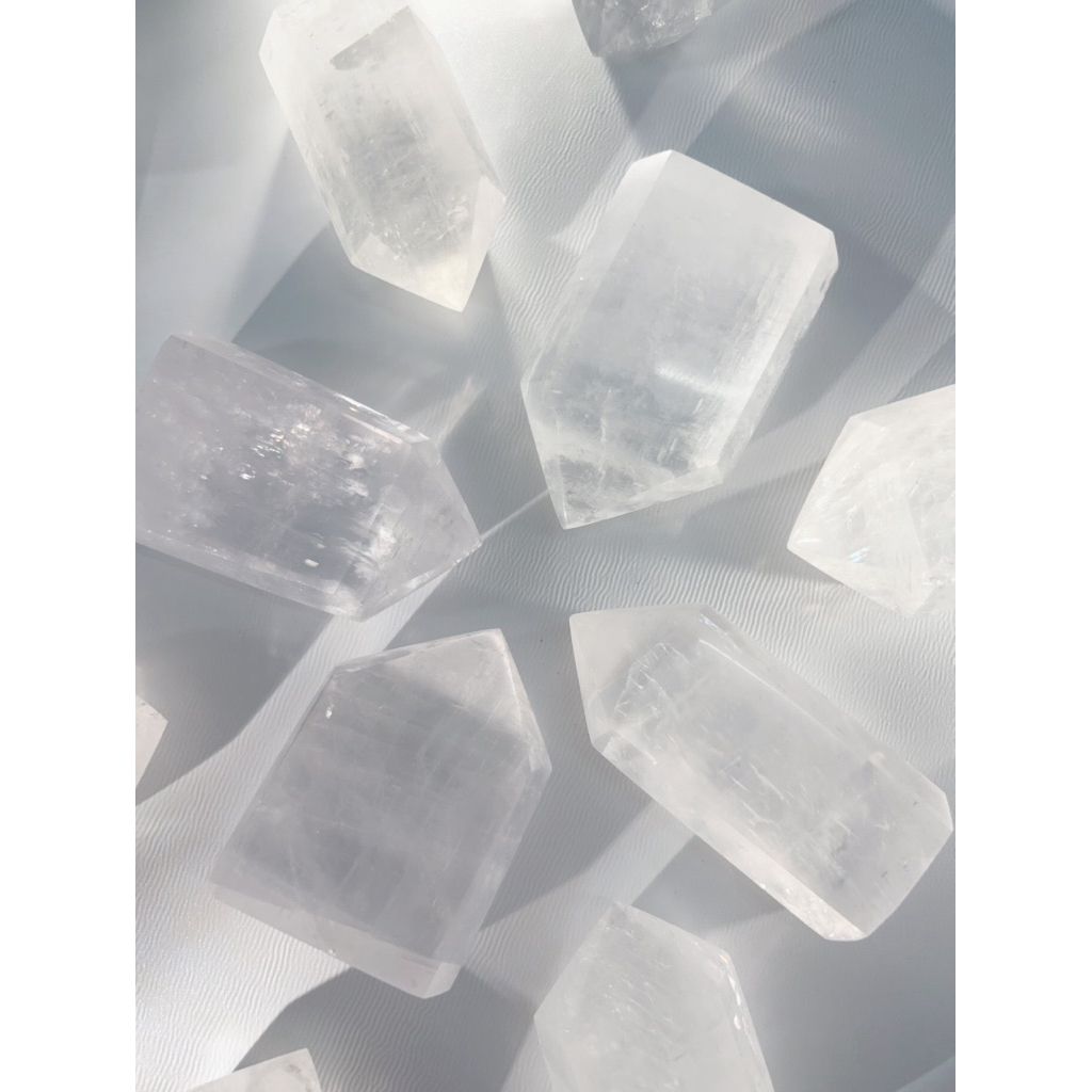  Trụ Optical Calcite - Iceland Spar White Calcite, thanh tẩy bài tarot, sáng suốt, thiền định, chánh niệm 