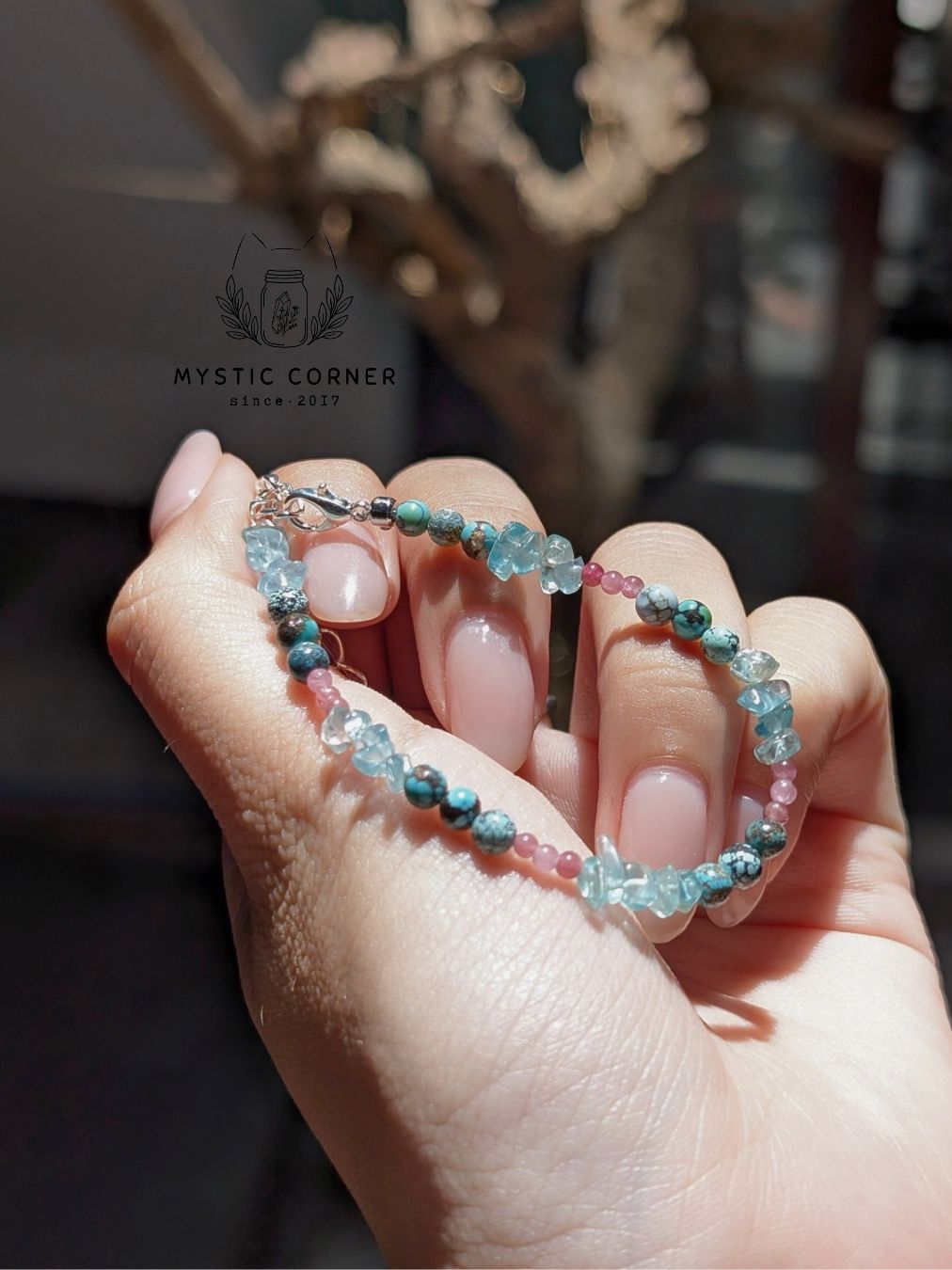 Vòng Turquoise mix Apatite và Tourmaline Hồng 