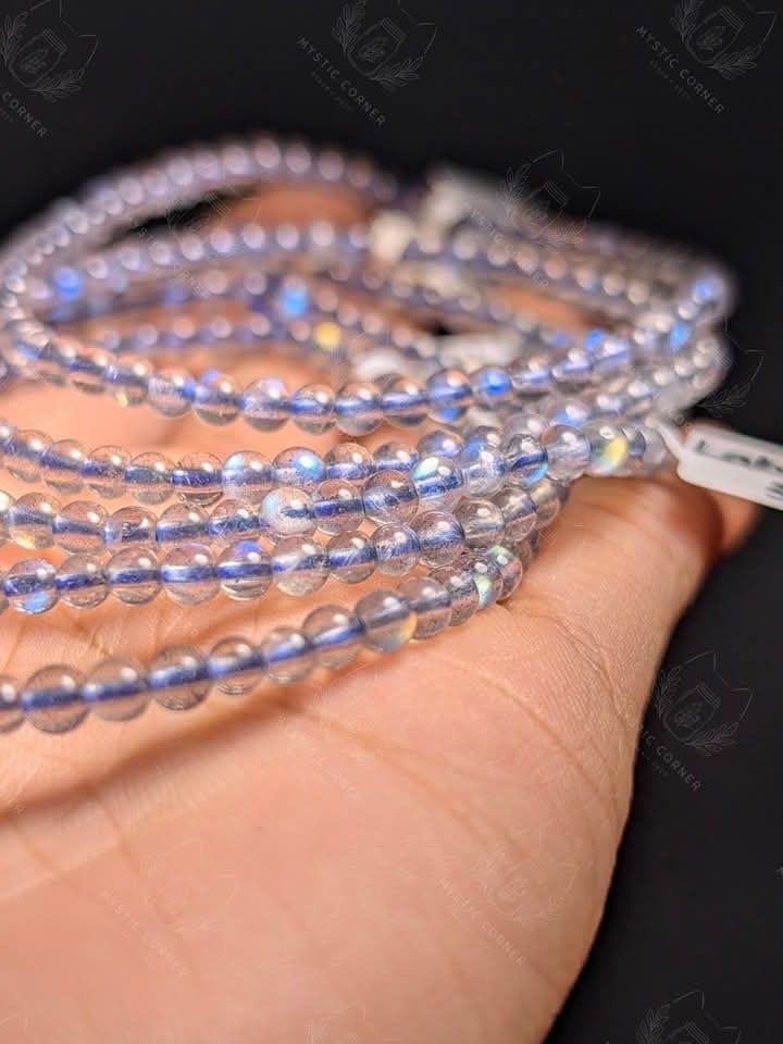  [LỬA MẠNH ĐẸP] Vòng Labradorite hạt mini 3.5li Hắc Nguyệt Quang, Xà Cừ Tự Nhiên Mystic Corner 