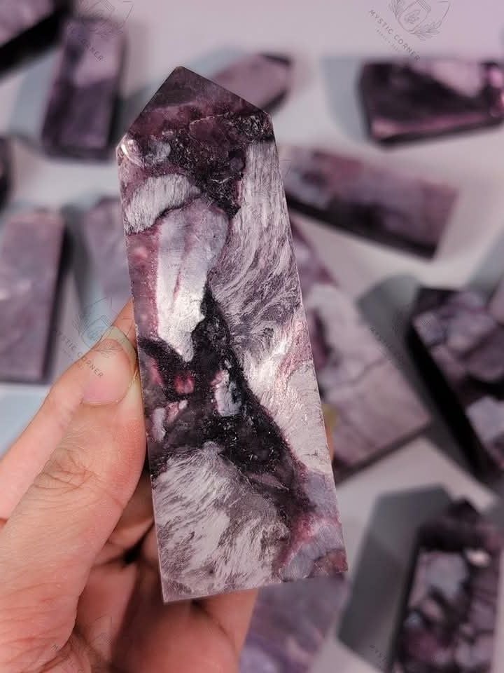  Trụ đá Lepidolite Tím Cộng Sinh Mica tự nhiên, thanh tẩy bài Tarot, trực giác, thiền định, reiki 