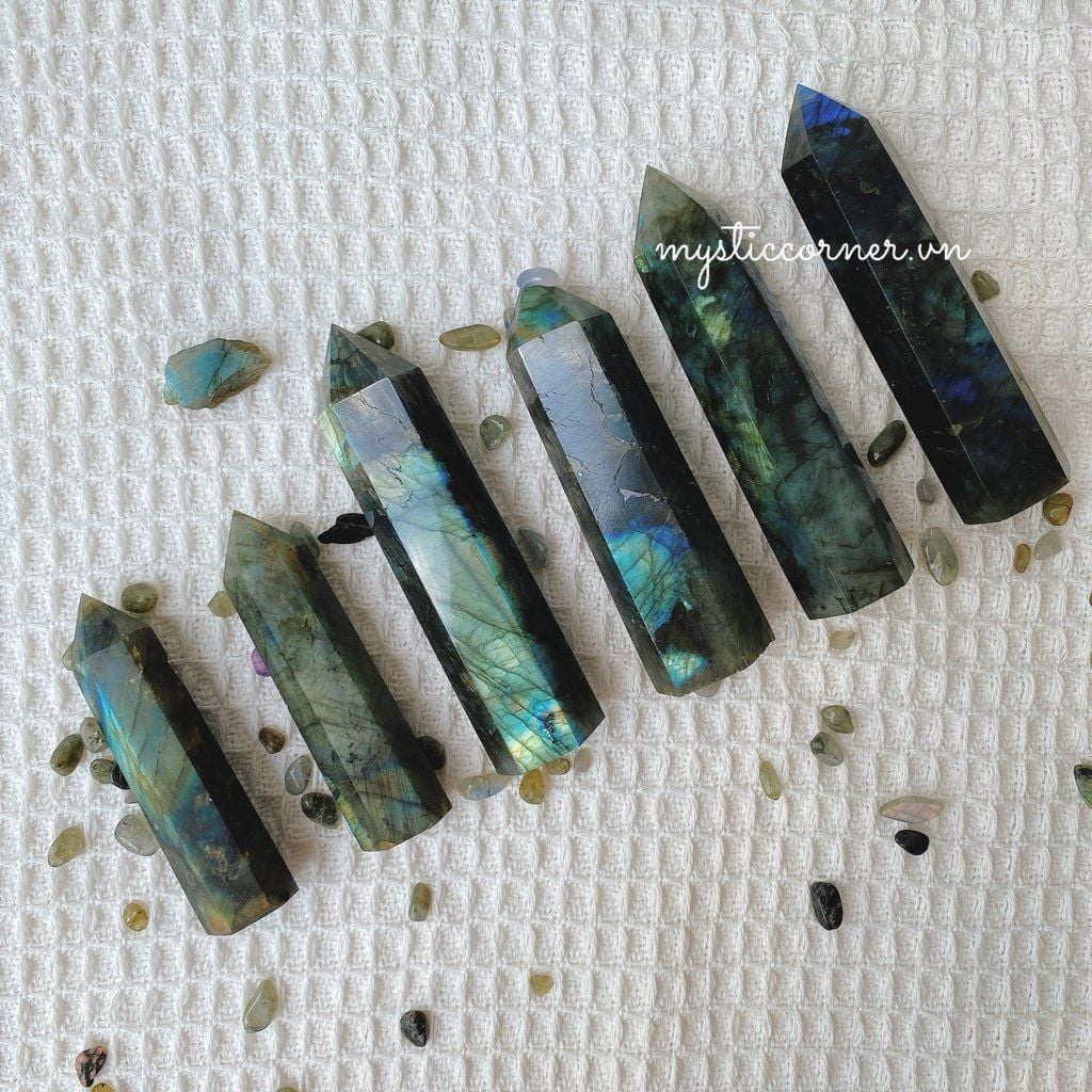  Trụ Labradorite đá xà cừ dùng trong thanh tẩy Tarot, thiền định 