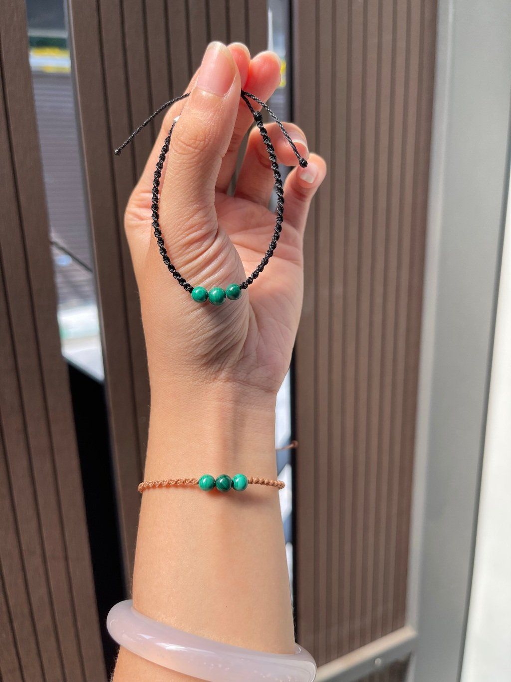  Vòng tay Malachite Macrame 3 HẠT 5li 