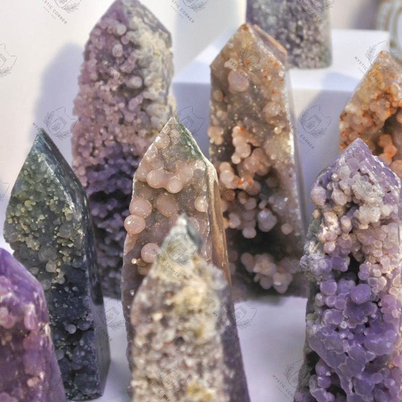  [High Quality] Trụ Mã Não Nho Grape Agate hỗ trợ phát triển trực giác, đá thanh tẩy, đá phong thuỷ, reiki, thiền định 