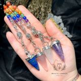  Con lắc cảm xạ đá thạch anh trắng Clear Quartz dây 7 luân xa charm Buddha, Om 