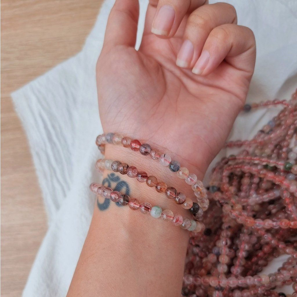  Vòng tay đá phong thủy thạch anh tóc Tam Tài tự nhiên size 5li chuỗi quấn 3 vòng tay 