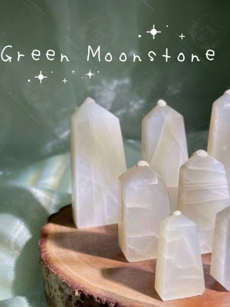  Trụ Green Moonstone Đá Mặt Trăng Xanh hỗ trợ trực giác, healing, cân bằng tính nữ, phong thuỷ 