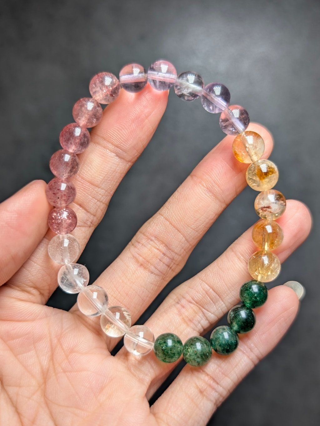  Vòng Ngũ Hành Mix Đá Citrine, Clear, Amethyst, Dâu đỏ, Dâu xanh 