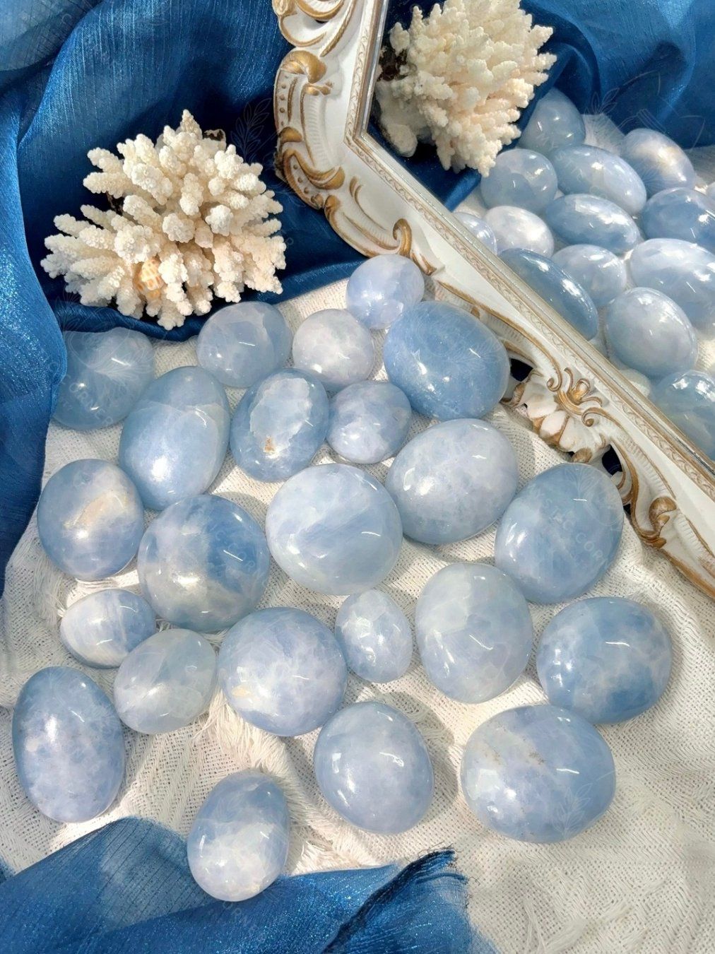  Palm Blue Calcite Tự Nhiên - Canxit Xanh Healing, Giao Tiếp, Thiền Định, Thanh Tẩy bài Tarot 