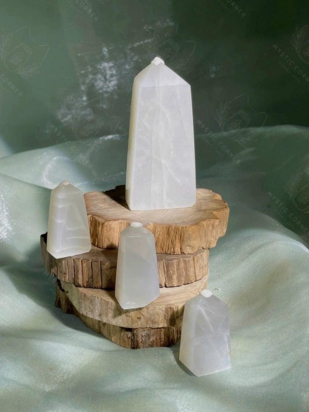  Trụ Green Moonstone Đá Mặt Trăng Xanh hỗ trợ trực giác, healing, cân bằng tính nữ, phong thuỷ 