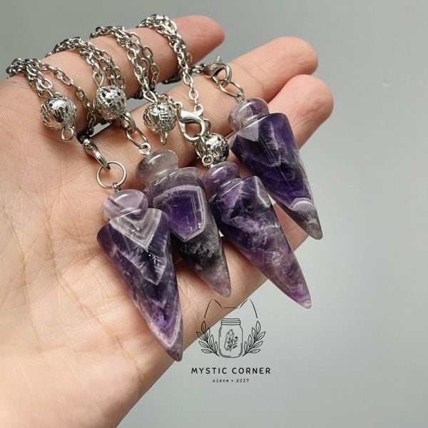  Con lắc cảm xạ đá Tím (Amethyst Quartz) dây trơn 