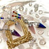  Con lắc cảm xạ đá thạch anh trắng Clear Quartz dây 7 luân xa charm Buddha, Om 