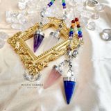  Con lắc cảm xạ đá thạch anh hồng Rose Quartz dây 7 luân xa charm Buddha, Om 