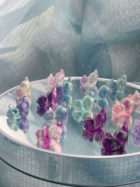  Tượng mèo mini đá Fluorite đa sắc 