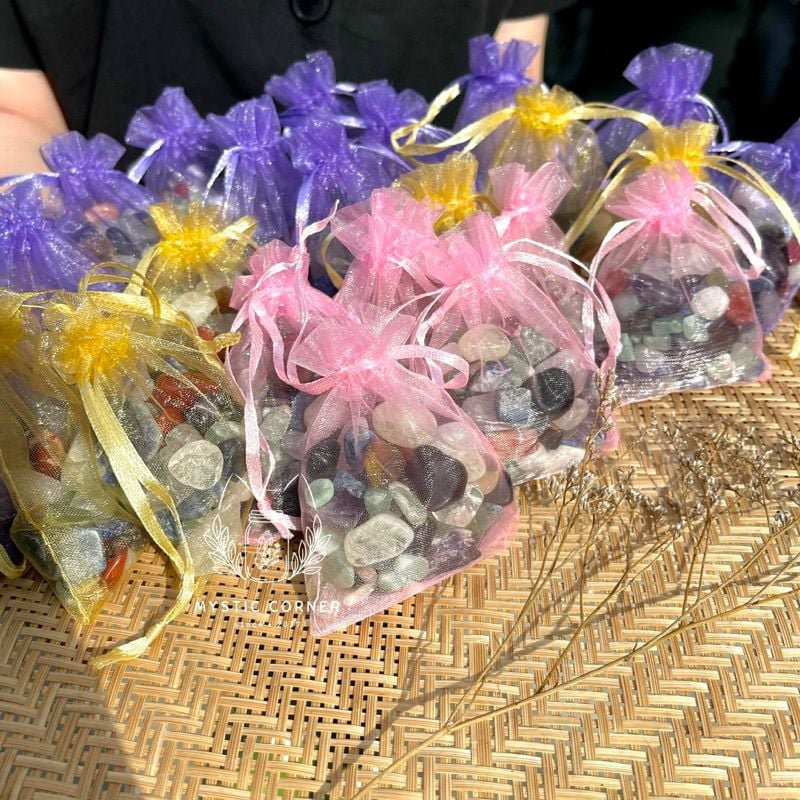  Túi đá thạch anh may mắn, đá thanh tẩy bài Tarot, đá phong thuỷ, quà tặng 