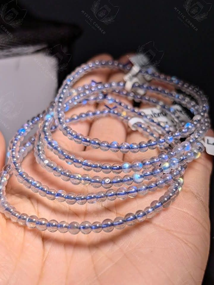  [LỬA MẠNH ĐẸP] Vòng Labradorite hạt mini 3.5li Hắc Nguyệt Quang, Xà Cừ Tự Nhiên Mystic Corner 