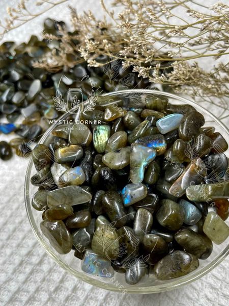  Vụn đá Labradorite 0.5-2cm đá xà cừ, thanh tẩy bài Tarot, thiền định, hỗ trợ trực giác, sáng suốt 