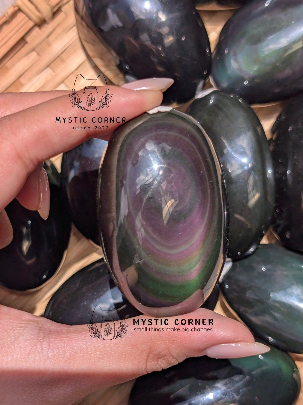  Viên Palm Obsidian Đa Sắc tự nhiên, Bảo Vệ Năng Lượng, Thanh Tẩy, Thiền Định, Tarot, Reiki 