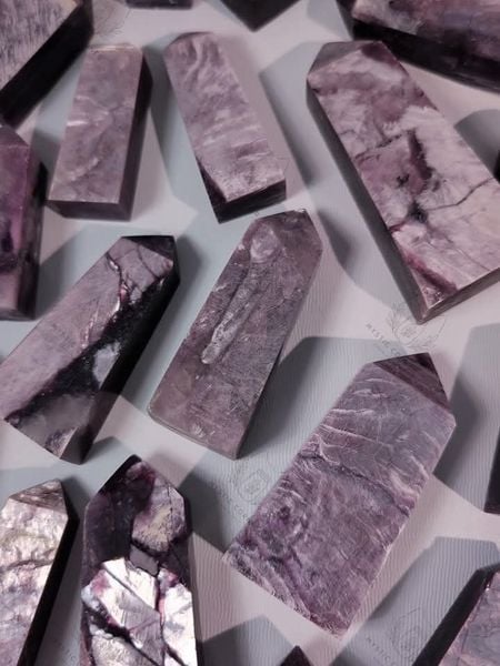  Trụ đá Lepidolite Tím Cộng Sinh Mica tự nhiên, thanh tẩy bài Tarot, trực giác, thiền định, reiki 