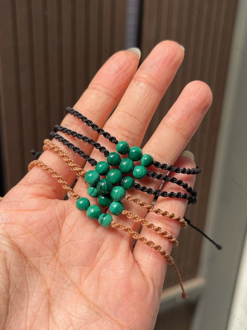  Vòng tay Malachite Macrame 3 HẠT 5li 