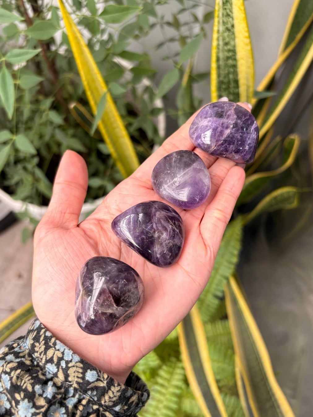 Viên đá thạch anh Tím (TUMBLED Amethyst) làm Grid, đá thanh tẩy Tarot, Reiki, thiền định, phong thủy 