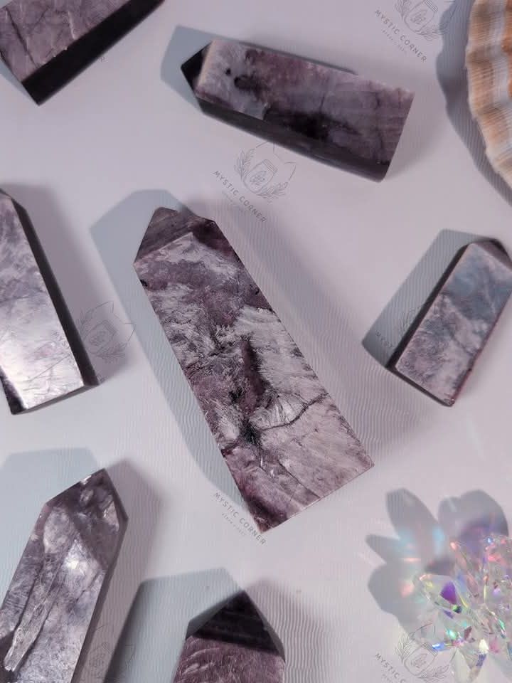  Trụ đá Lepidolite Tím Cộng Sinh Mica tự nhiên, thanh tẩy bài Tarot, trực giác, thiền định, reiki 