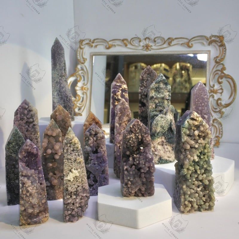  [High Quality] Trụ Mã Não Nho Grape Agate hỗ trợ phát triển trực giác, đá thanh tẩy, đá phong thuỷ, reiki, thiền định 